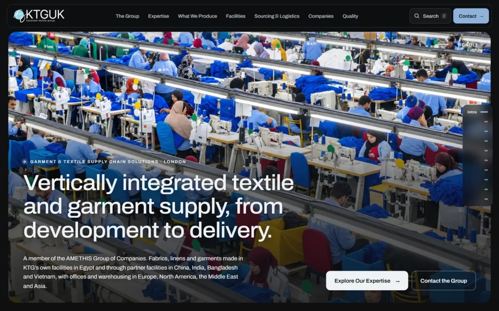 Kazareen Textile Group (KTG) website, desktop view